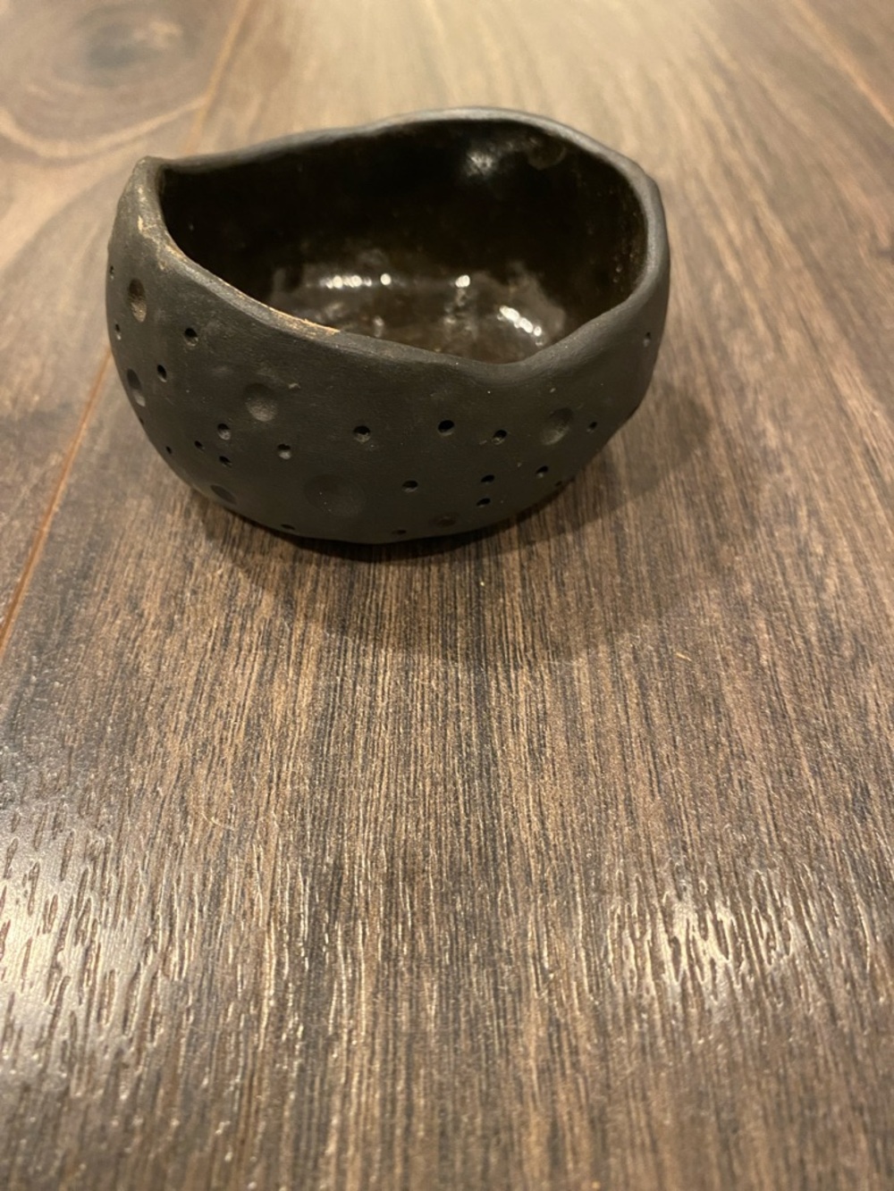 Handmade Matte Black Ceramic Bowl with Textured Dots